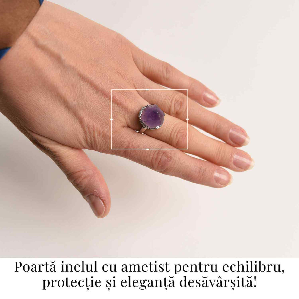 Inel ajustabil argintiu cu piatra naturala varf de ametist