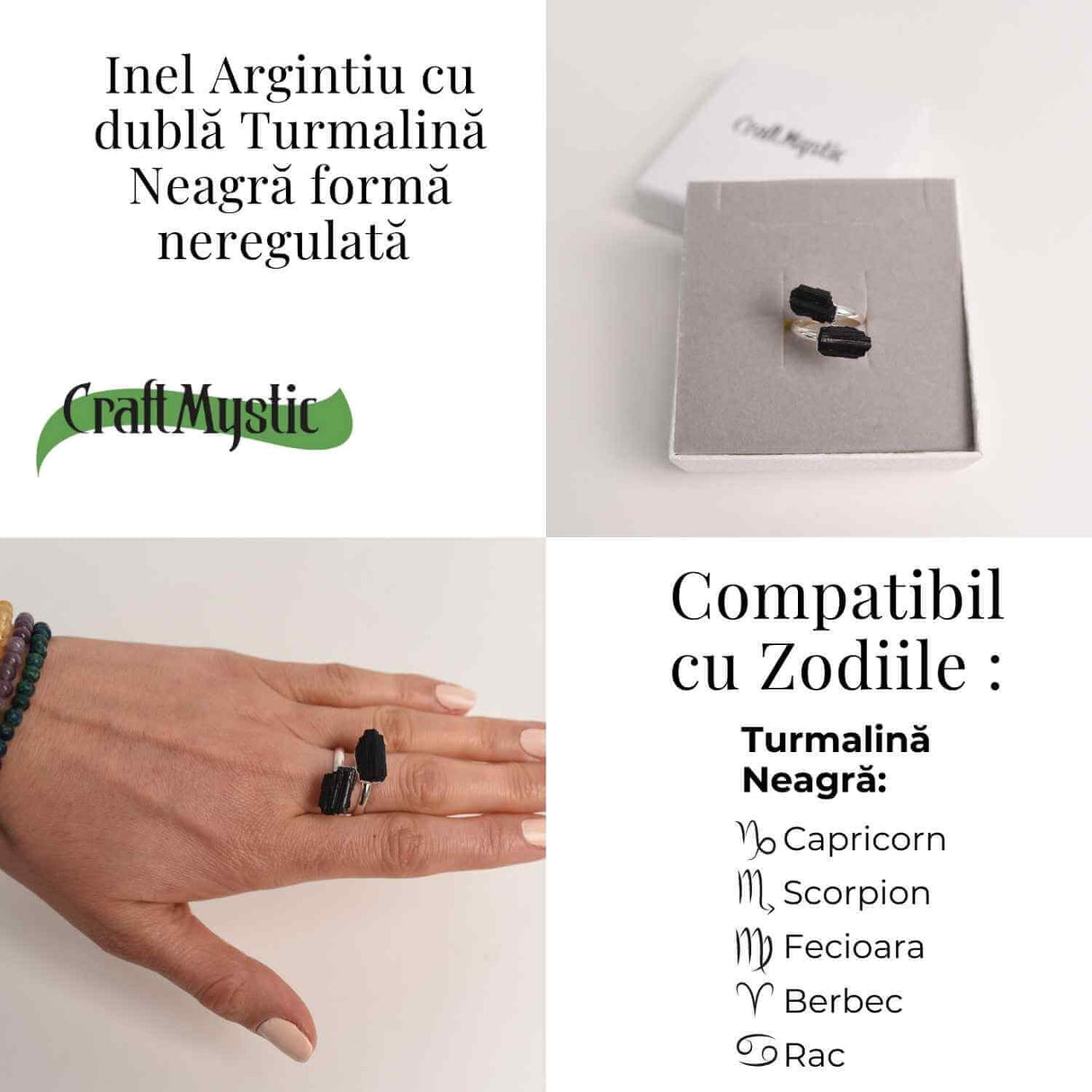 Inel Argintiu cu Dubla Turmalina Neagra - Protectie si Eleganta