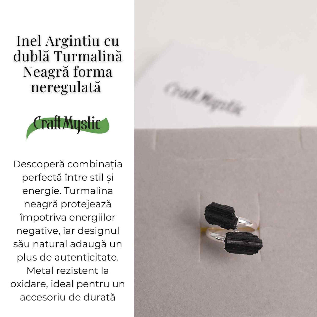 Inel Argintiu cu Dubla Turmalina Neagra - Protectie si Eleganta