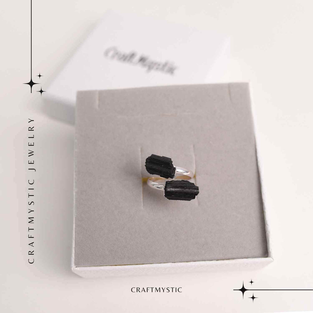 Inel Argintiu cu Dubla Turmalina Neagra - Protectie si Eleganta