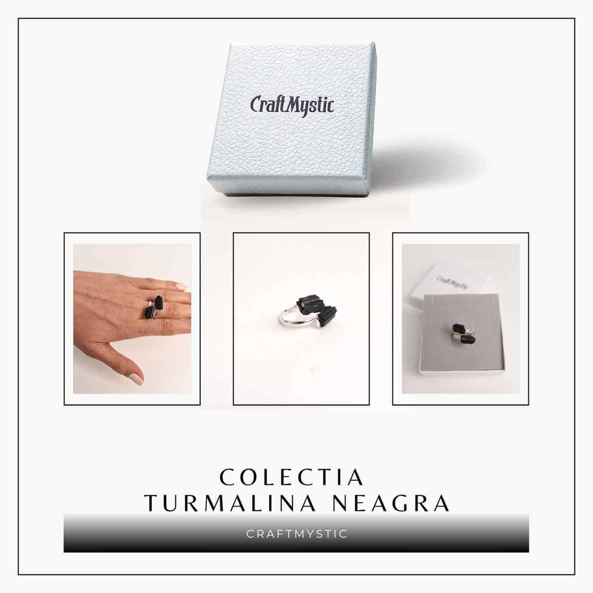 Inel Argintiu cu Dubla Turmalina Neagra - Protectie si Eleganta