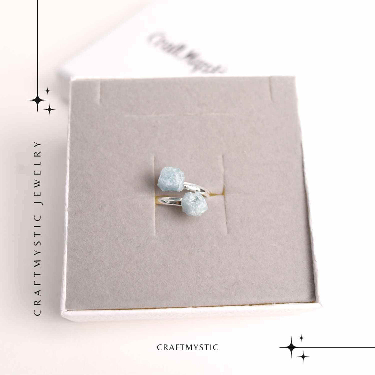 Inel Reglabil Argintiu cu Dublu Acvamarin, Calm Si Claritate