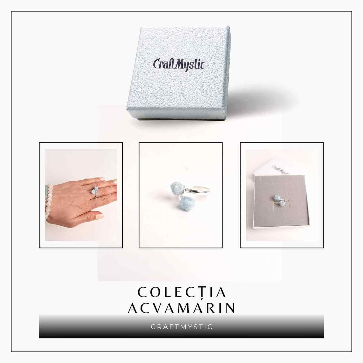 Inel Reglabil Argintiu cu Dublu Acvamarin, Calm Si Claritate