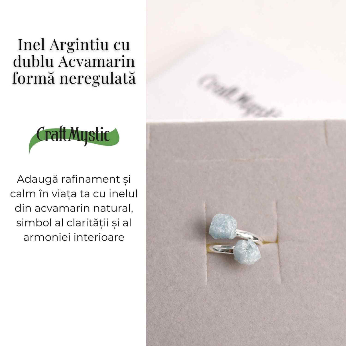 Inel Reglabil Argintiu cu Dublu Acvamarin, Calm Si Claritate