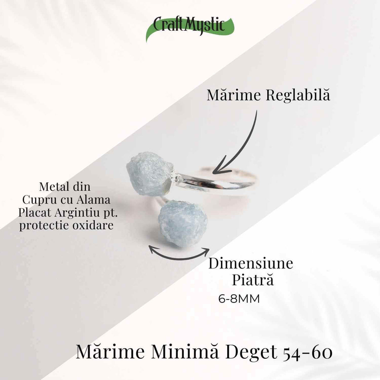 Inel Reglabil Argintiu cu Dublu Acvamarin, Calm Si Claritate