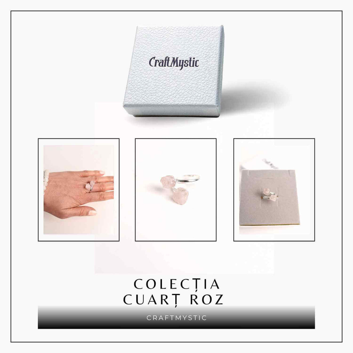 Inel Reglabil Argintiu cu Dublu Cuart Roz, Dragoste Si Armonie