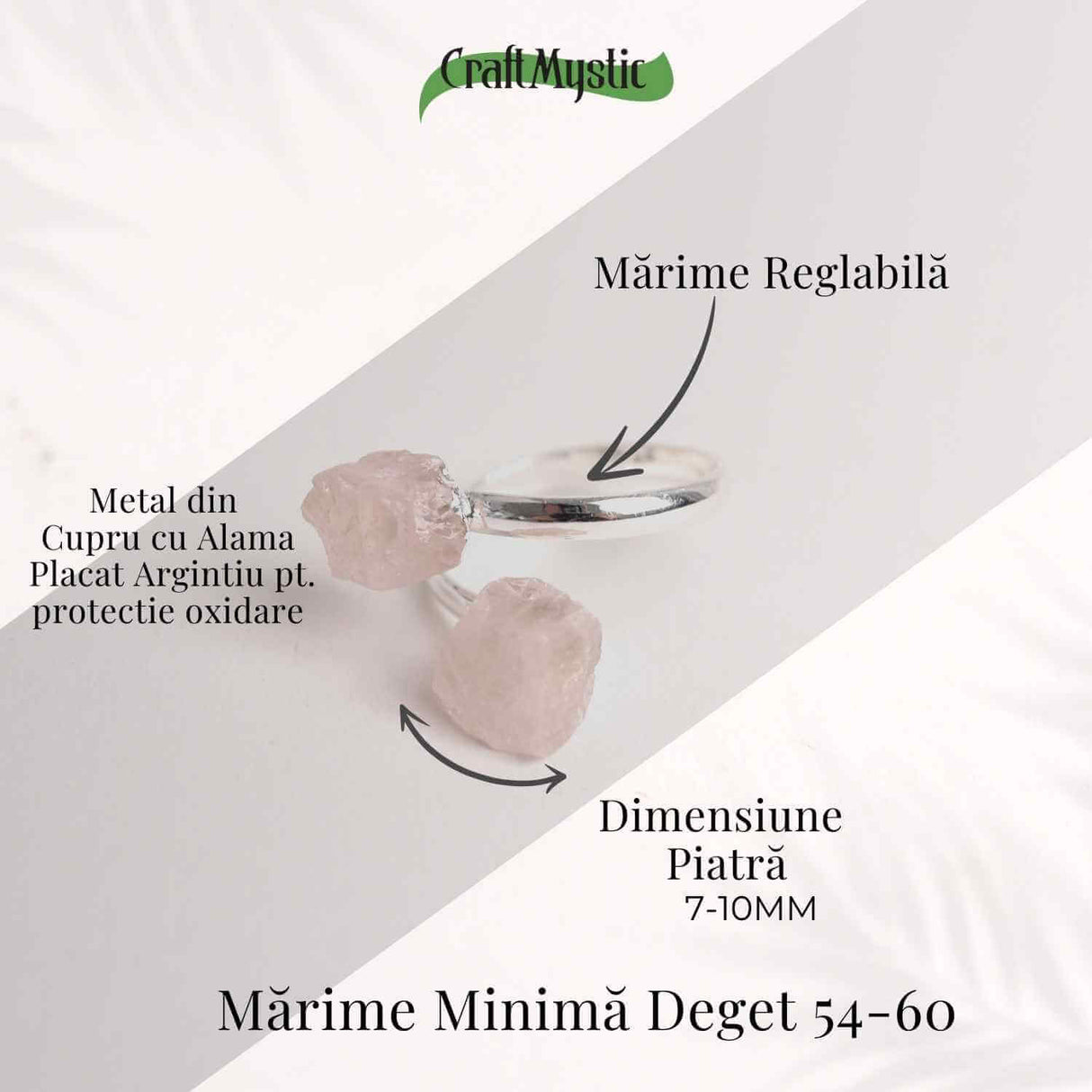 Inel Reglabil Argintiu cu Dublu Cuart Roz, Dragoste Si Armonie