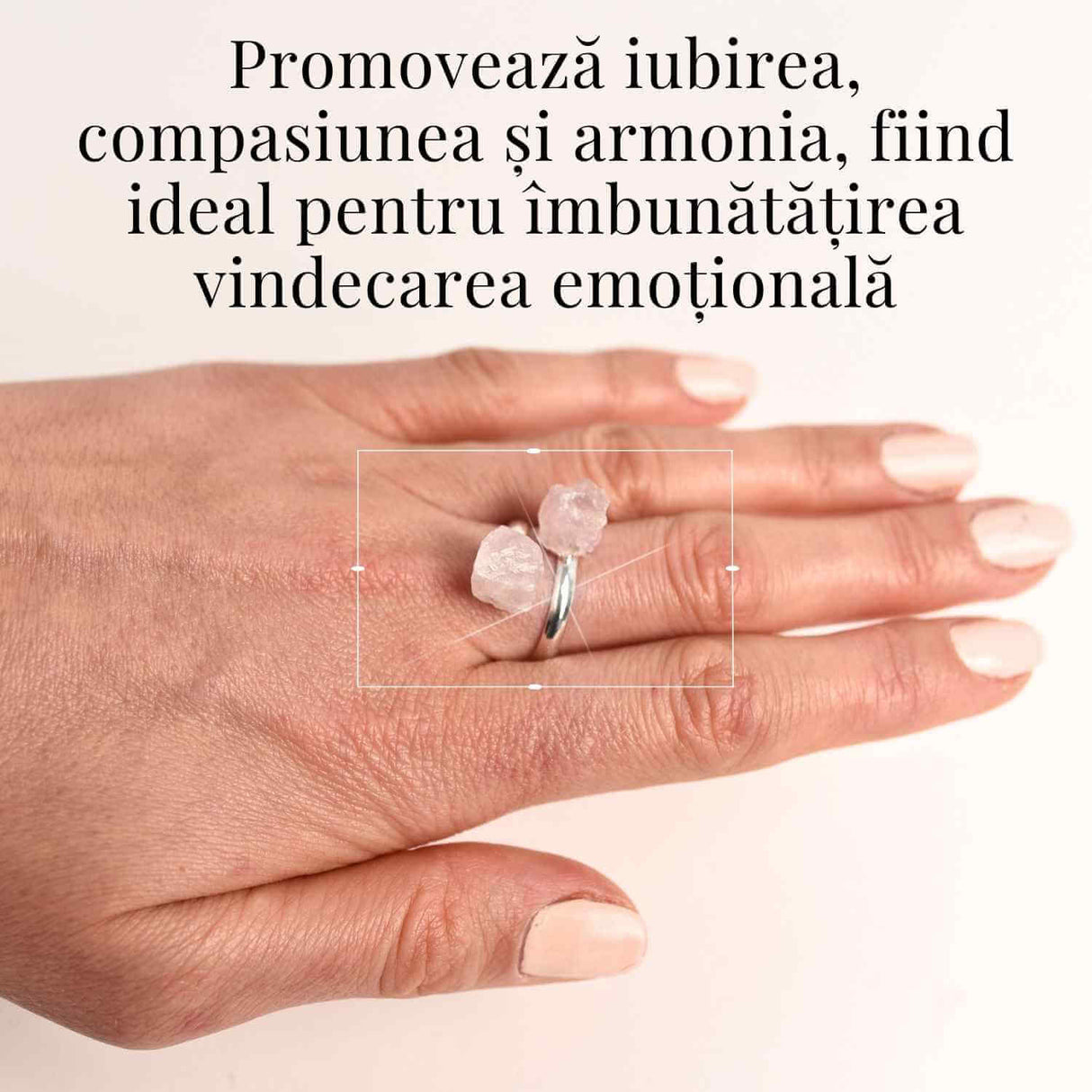 Inel Reglabil Argintiu cu Dublu Cuart Roz, Dragoste Si Armonie