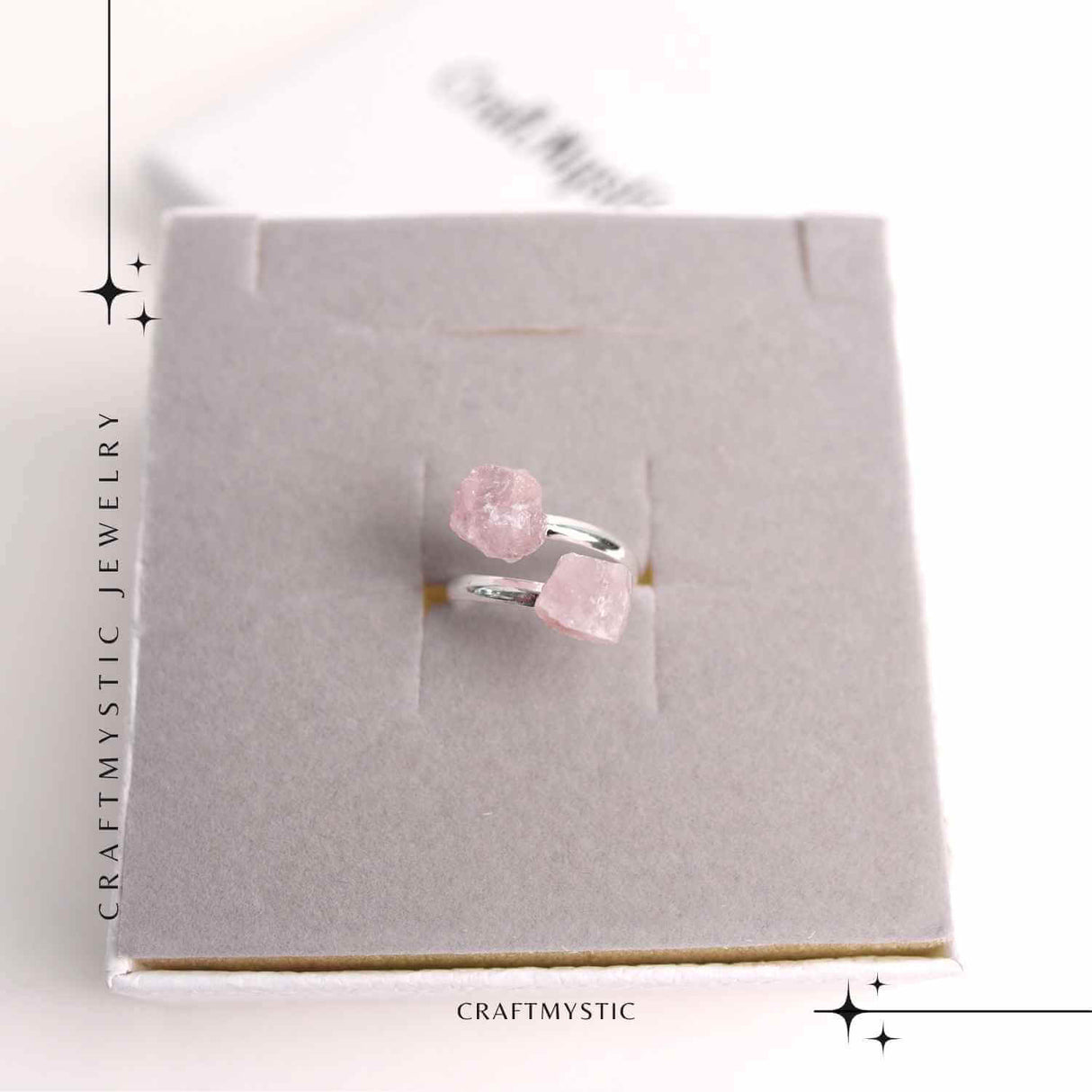 Inel Reglabil Argintiu cu Dublu Cuart Roz, Dragoste Si Armonie