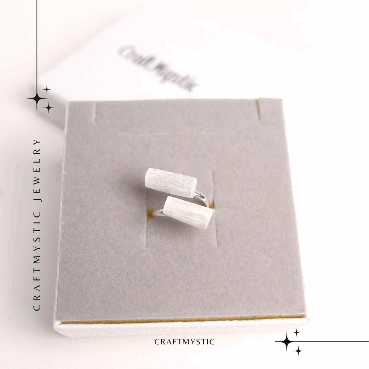 Inel Reglabil Argintiu cu Dublu Selenit, Claritate si Purificare