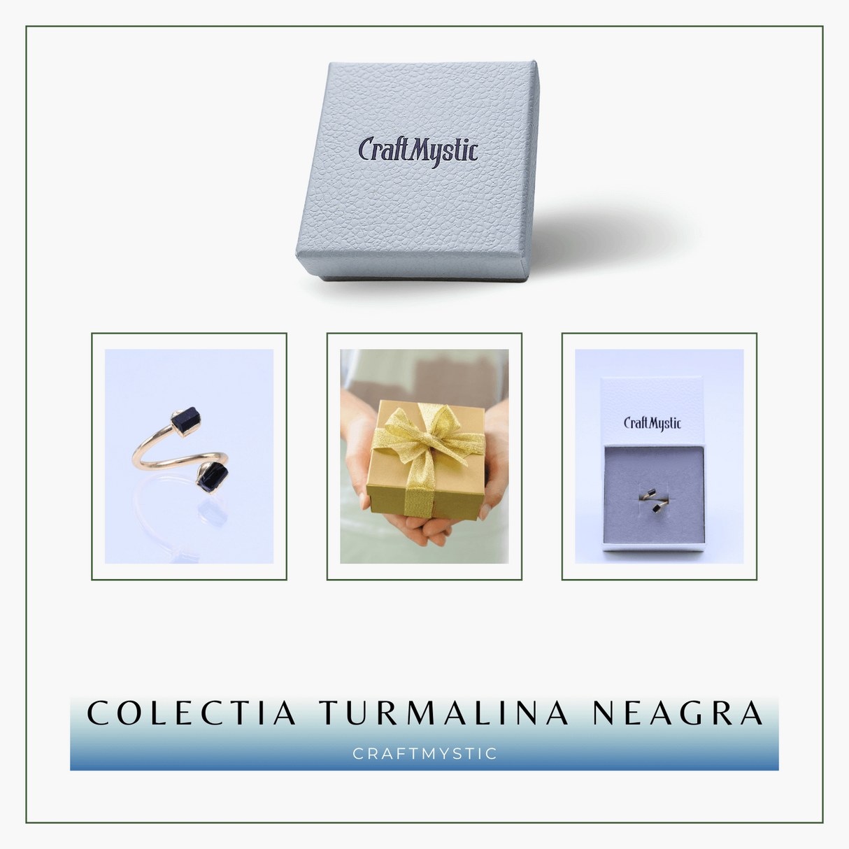 Inel auriu cu dubla Turmalina Neagra, pentru protectie si echilibru