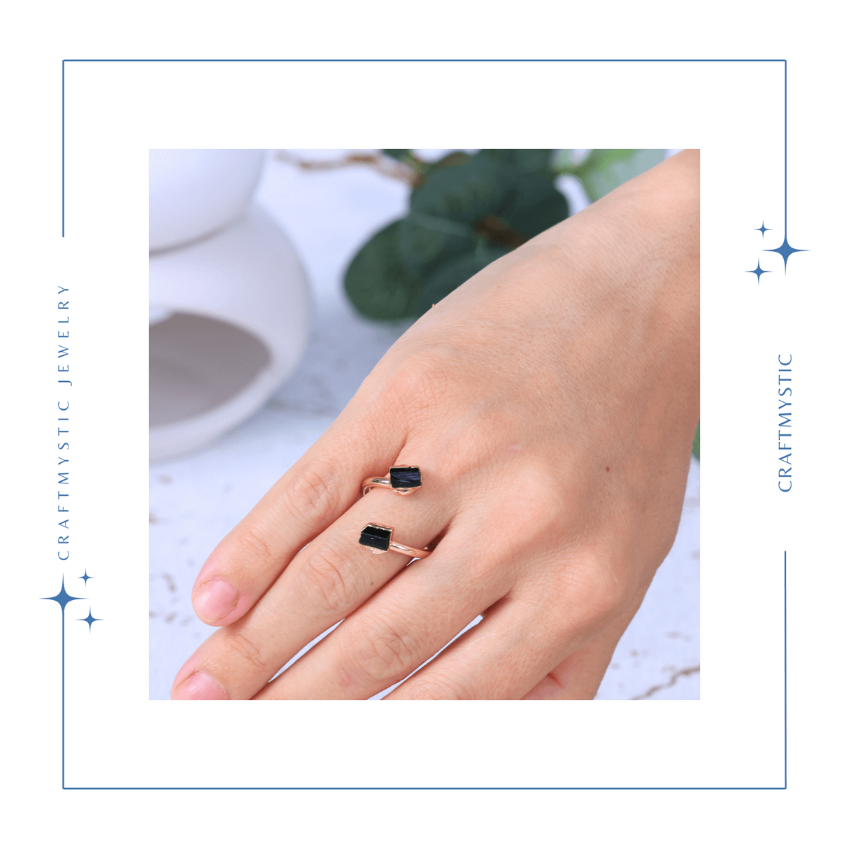 Inel auriu cu dubla Turmalina Neagra, pentru protectie si echilibru