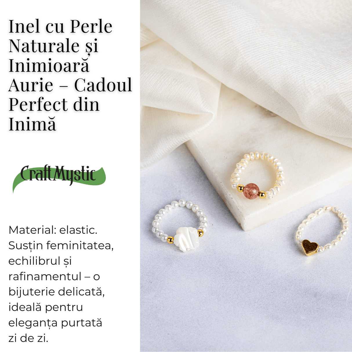 Inel cu perle naturale si inimioara aurie – Cadoul perfect din inima