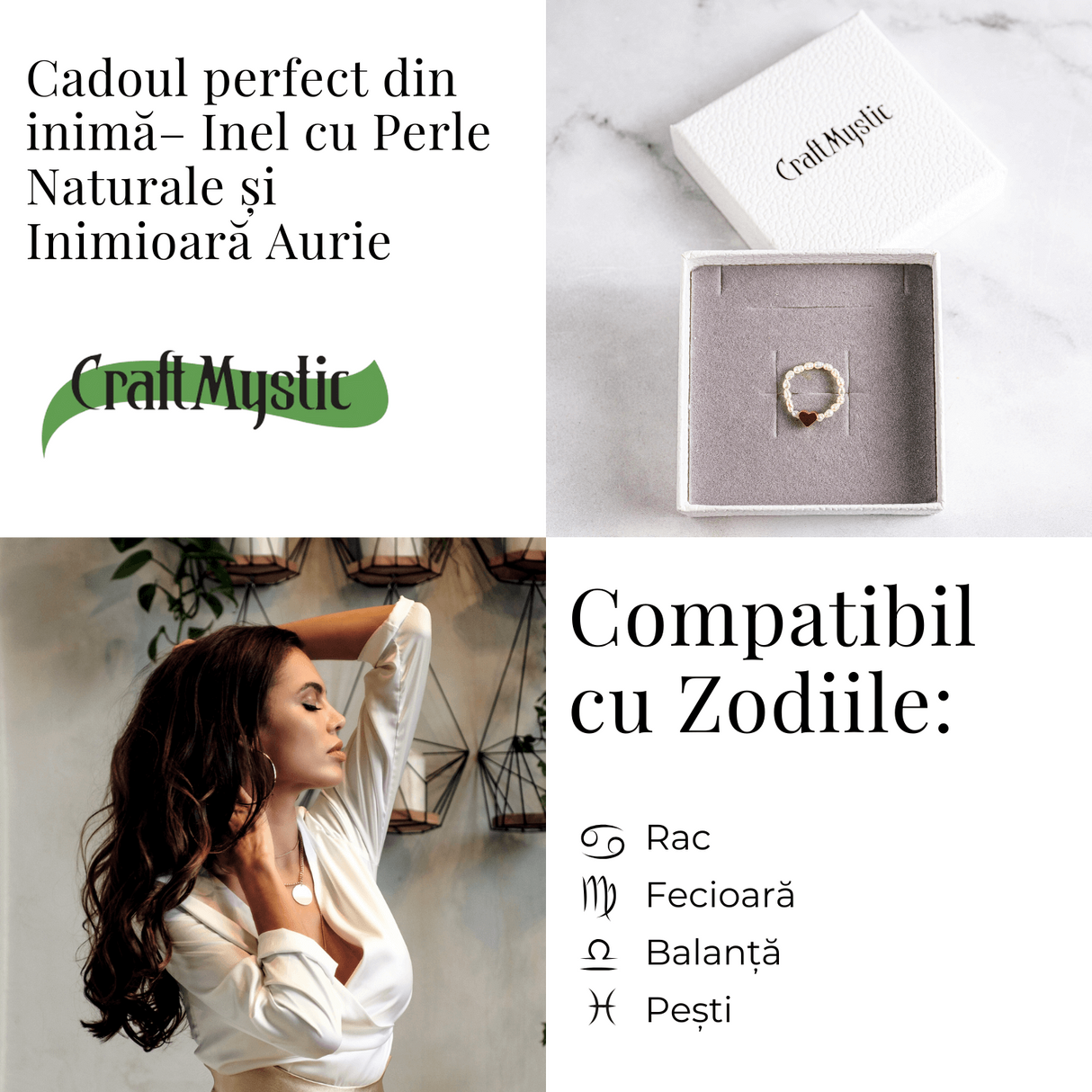 Inel cu perle naturale si inimioara aurie – Cadoul perfect din inima