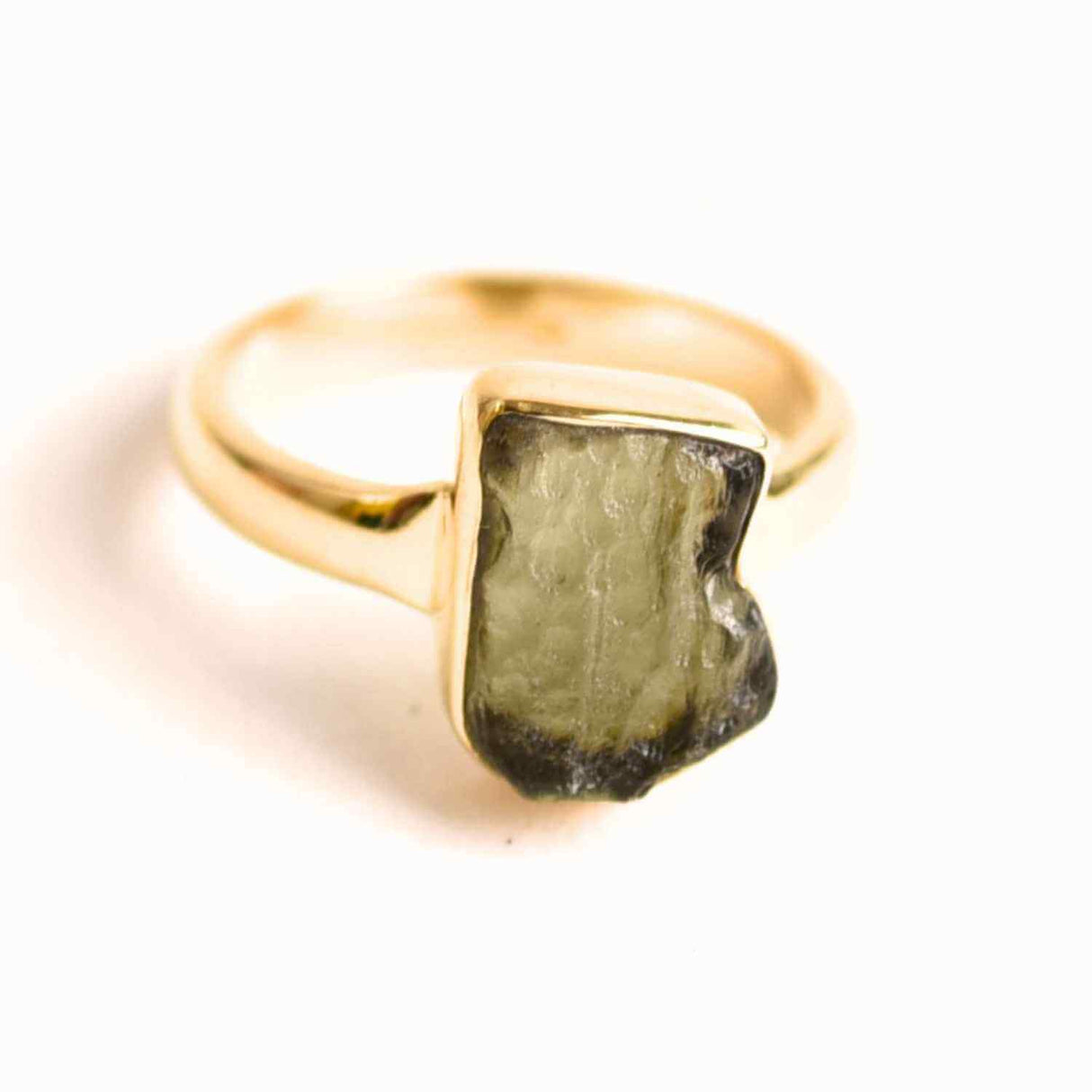 Inel din argint 925 cu Moldavit placat cu Aurit de 2.74gr 18k 46 (EU) / 4.5 (US)– Energia Metamorfozei Spirituale