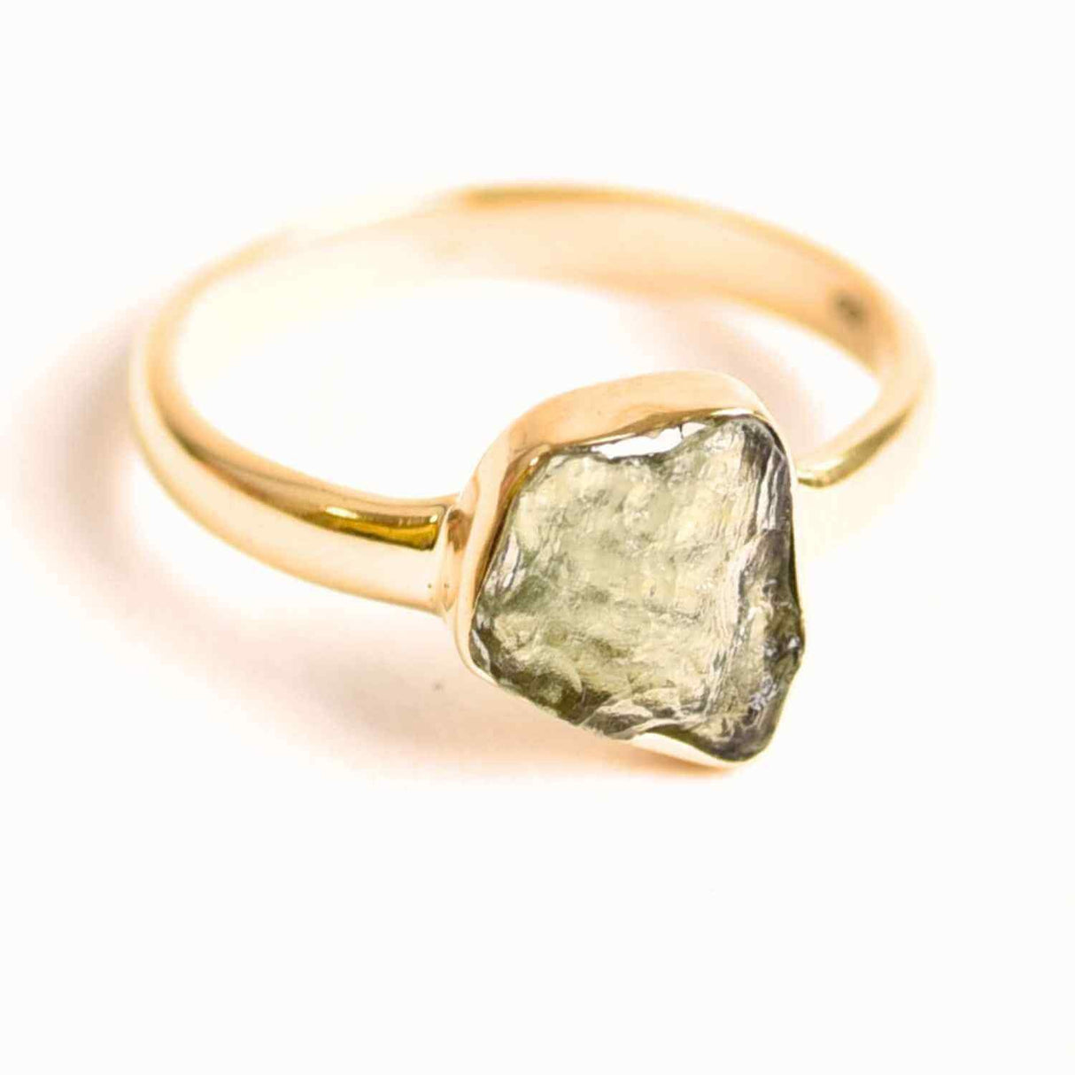 Inel cu Moldavit din Argint 925 placat cu Aur de 18K 2.75 gr 58.5 (EU) / 9 (US)– Piatra transformarii si evolutiei spirituale