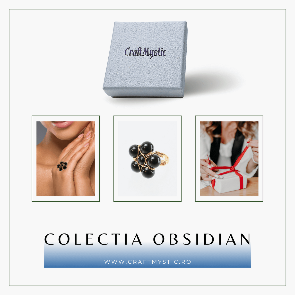 Inel Model Floare Metal Auriu cu Pietre din Obsidian