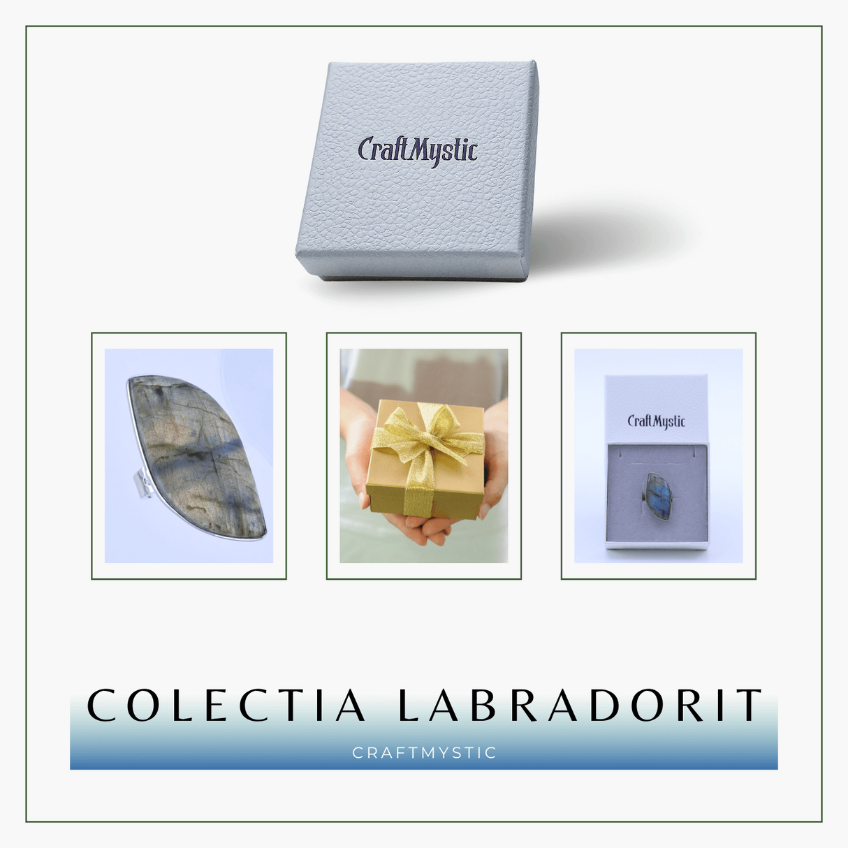 Inel argintiu ajustabil cu Labradorit design frunza, pentru protectie si intuitie