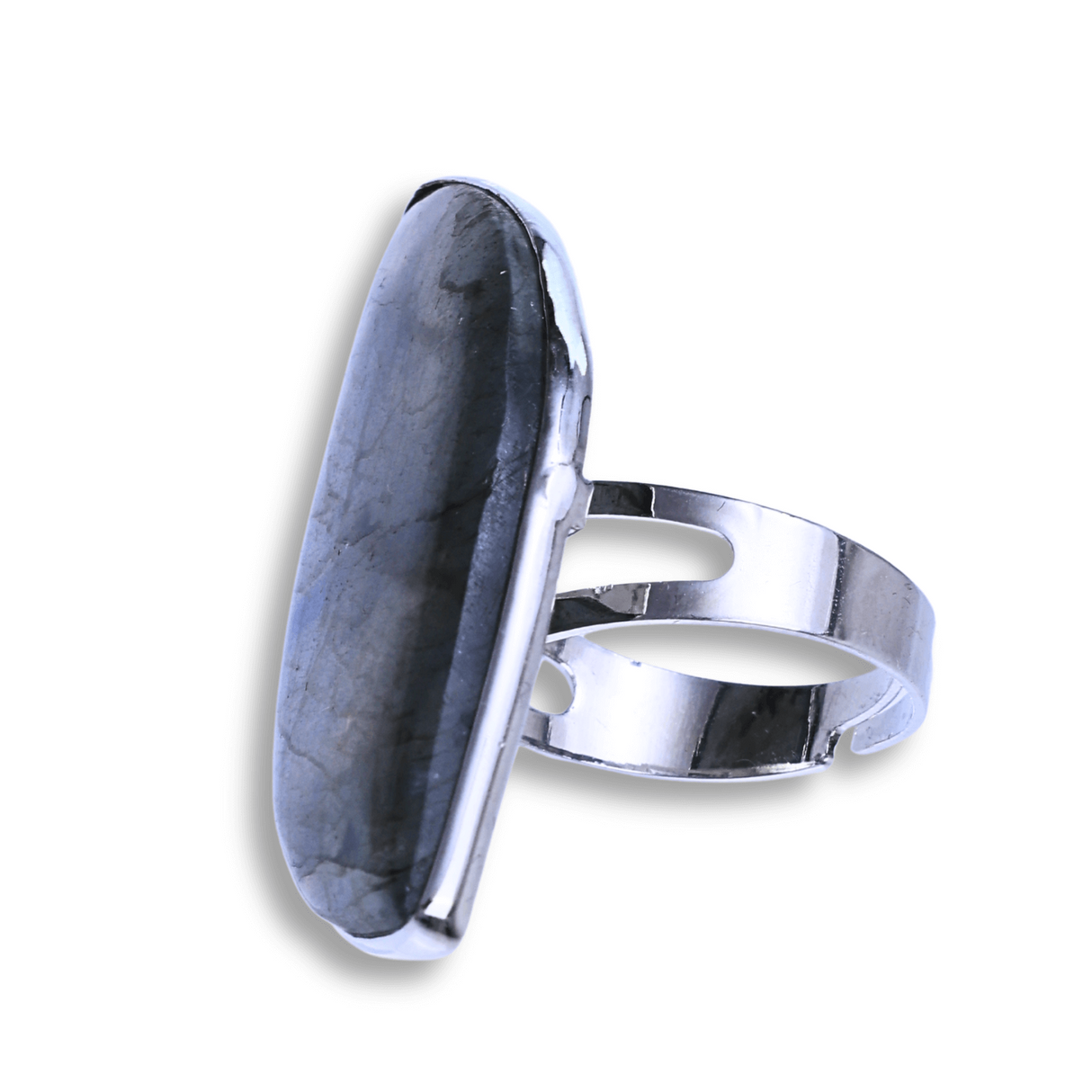 Inel argintiu ajustabil cu Labradorit design frunza, pentru protectie si intuitie