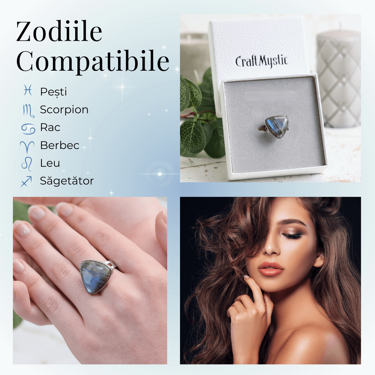 Inel Argintiu Reglabil cu Labradorit