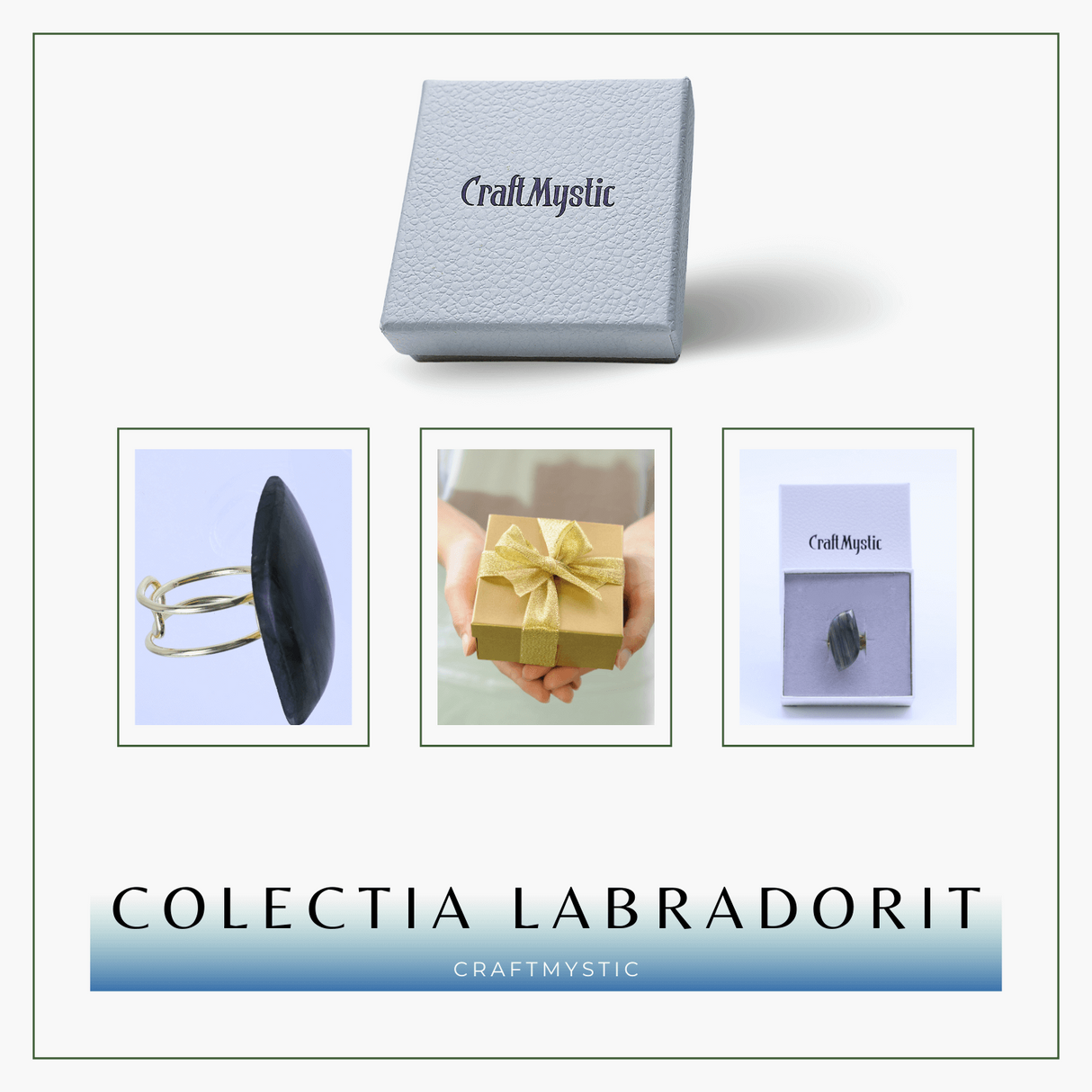 Inel auriu ajustabil cu Labradorit design frunza, pentru protectie si intuitie