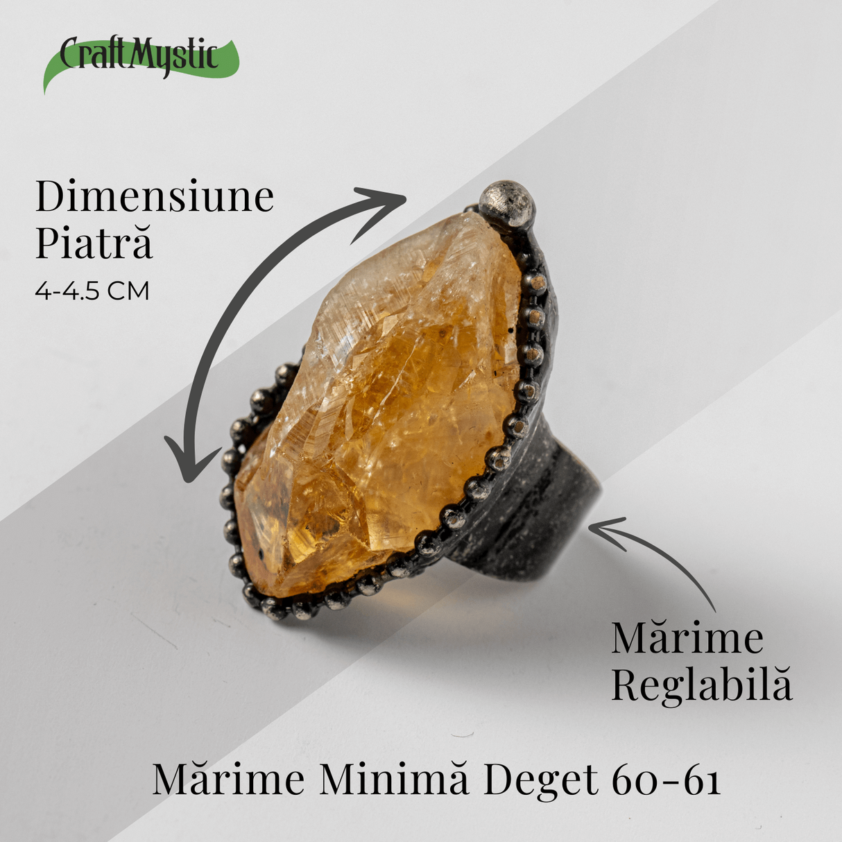 Inel Reglabil Vintage cu Citrin Natural – Abundenta si Energie Pozitiva