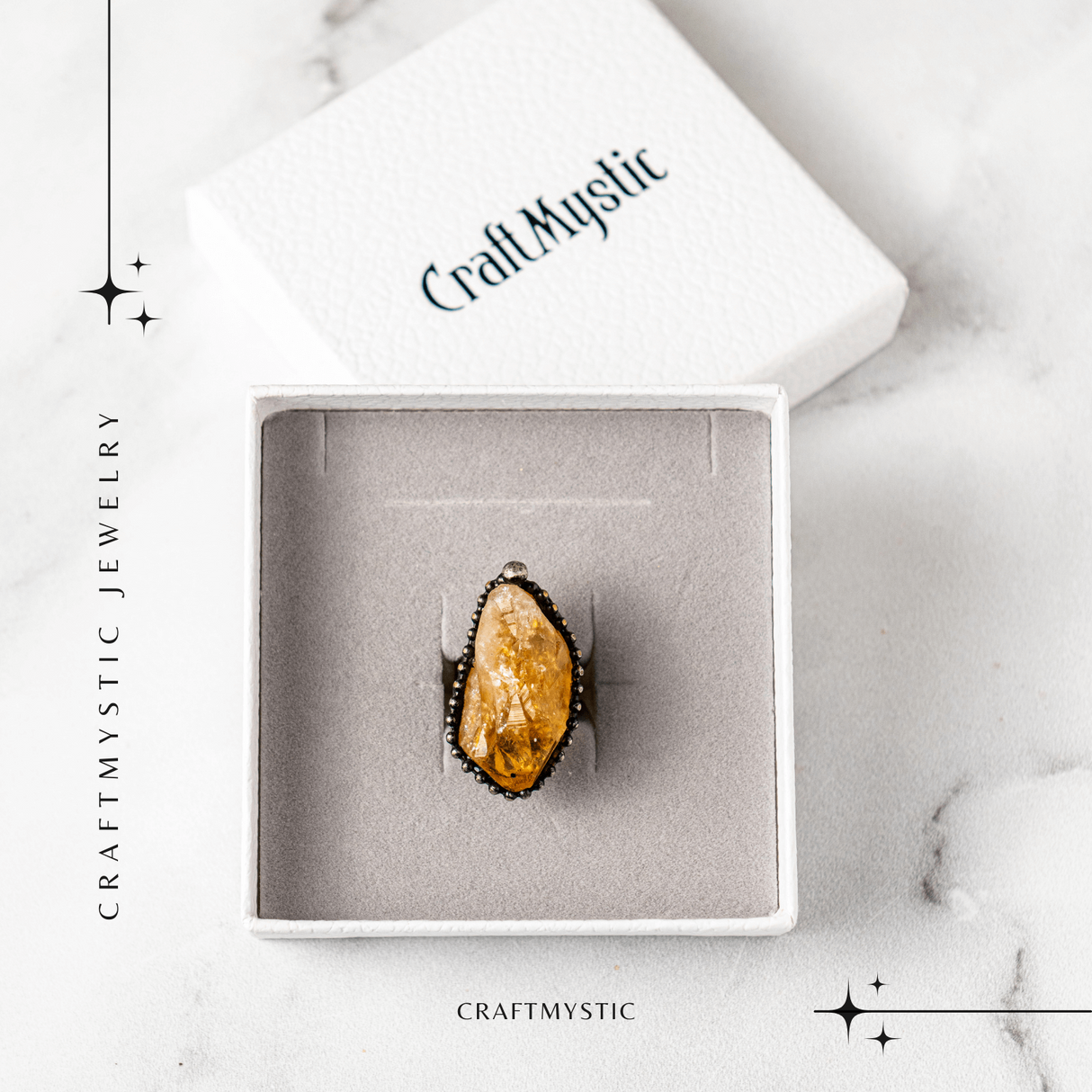 Inel Reglabil Vintage cu Citrin Natural – Abundenta si Energie Pozitiva