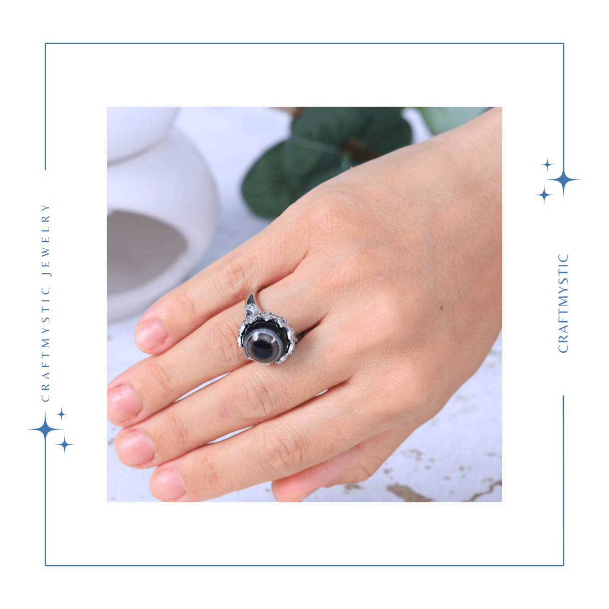 Inel argintiu ajustabil cu Agat natural, pentru echilibru si claritate