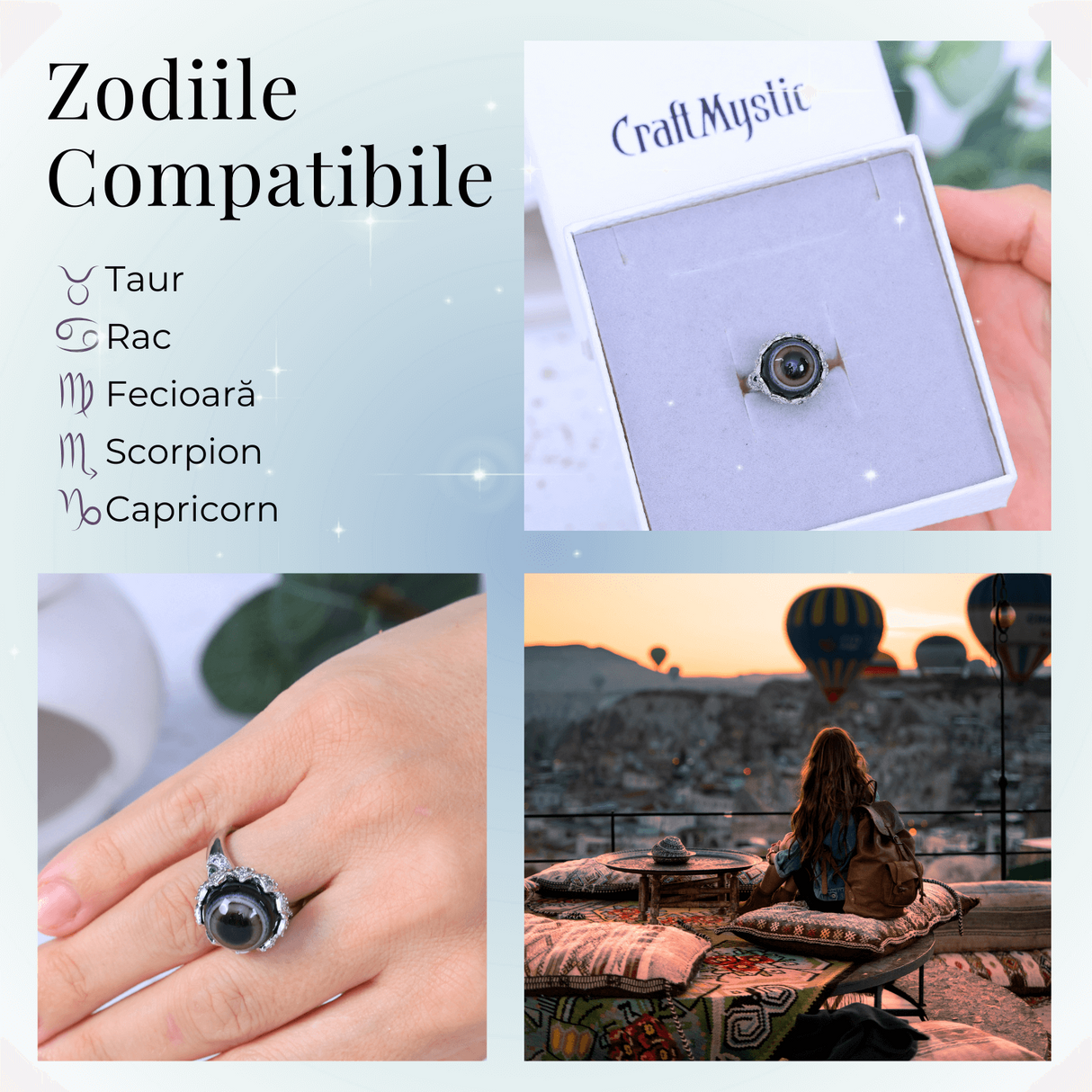 Inel argintiu ajustabil cu Agat natural, pentru echilibru si claritate