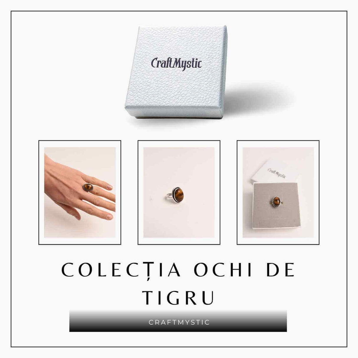 Inel ajustabil argintiu cu Ochi de Tigru – putere si protectie