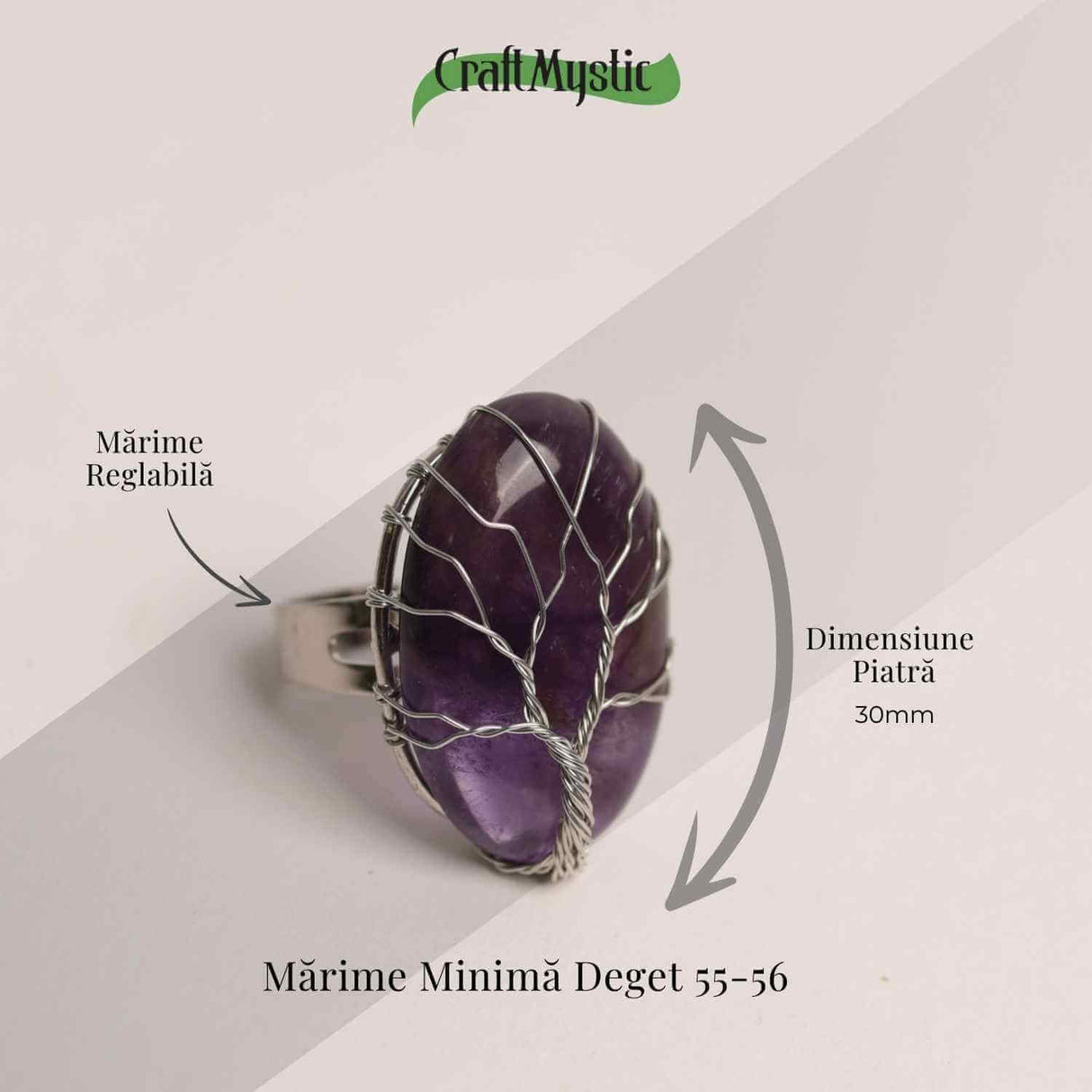 Inel Reglabil cu Ametist si Model Arborele Vietii