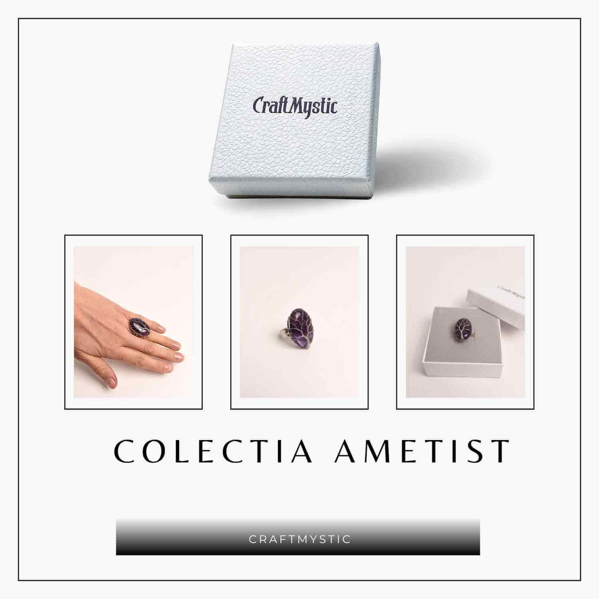 Inel Reglabil cu Ametist si Model Arborele Vietii