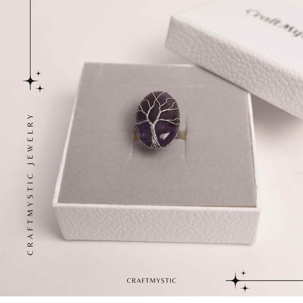 Inel Reglabil cu Ametist si Model Arborele Vietii