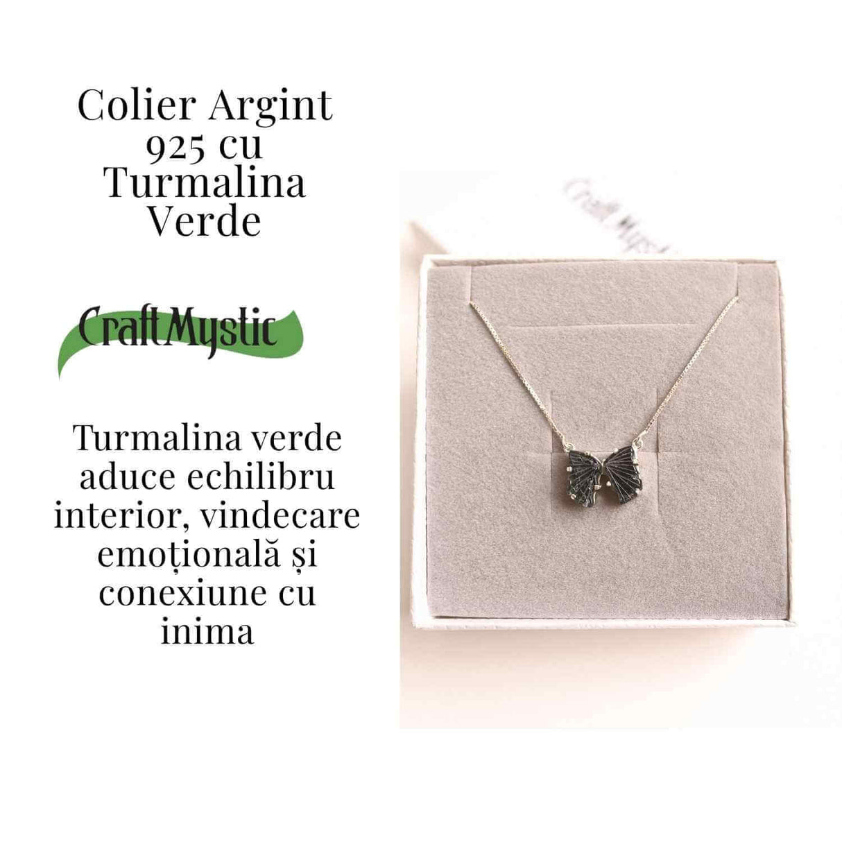 Vindecare si Vitalitate – Colier fluture din Argint 925 cu Turmalina Verde Naturala