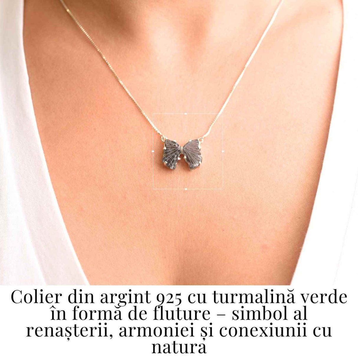 Vindecare si Vitalitate – Colier fluture din Argint 925 cu Turmalina Verde Naturala