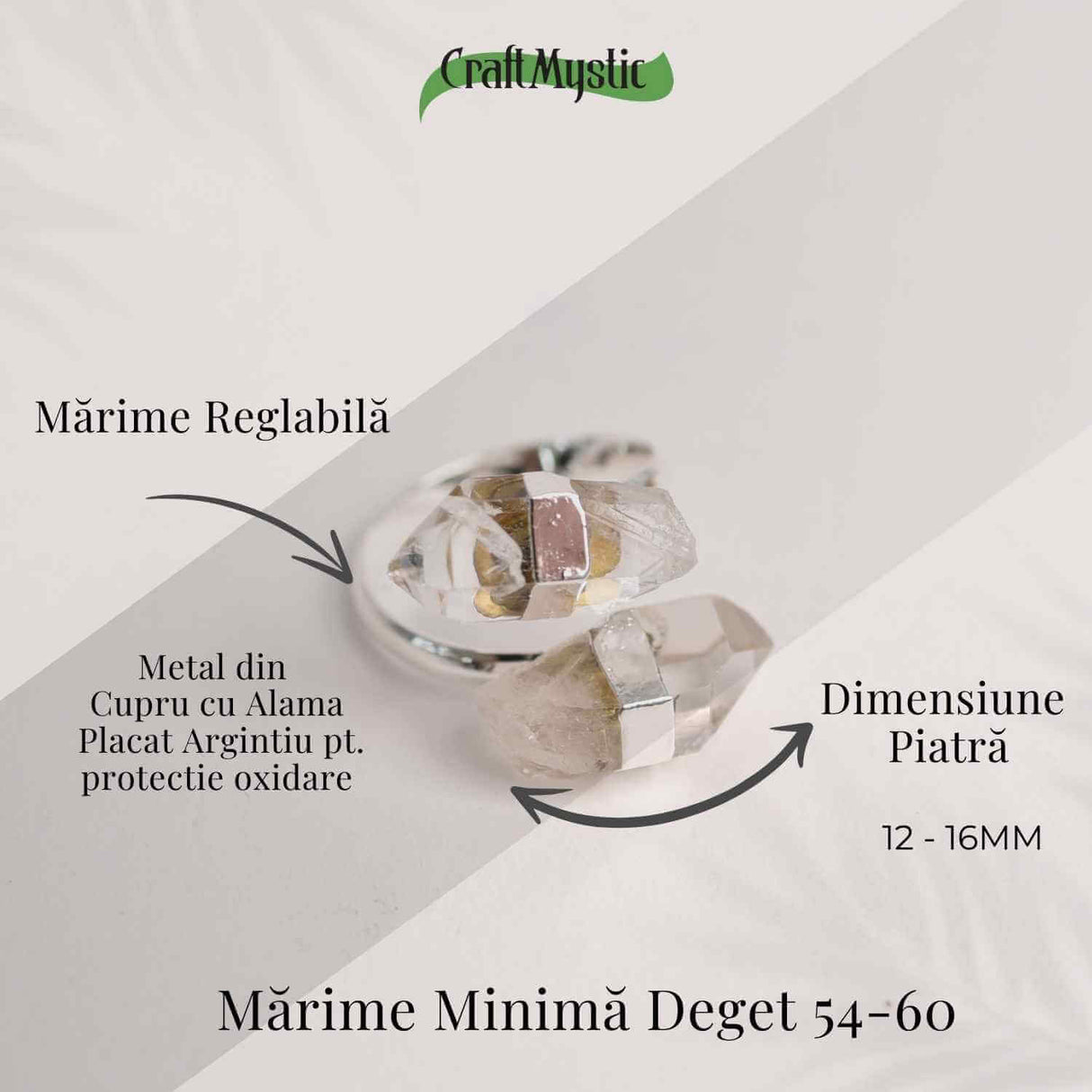 Inel Argintiu Reglabil cu Dublu Cristal Stanca