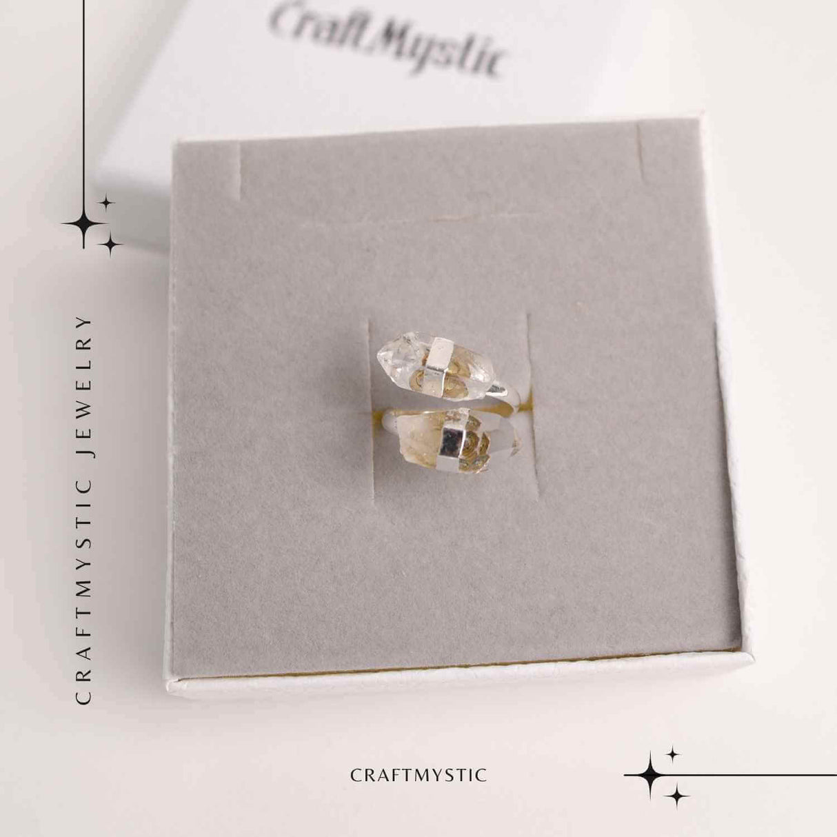 Inel Argintiu Reglabil cu Dublu Cristal Stanca