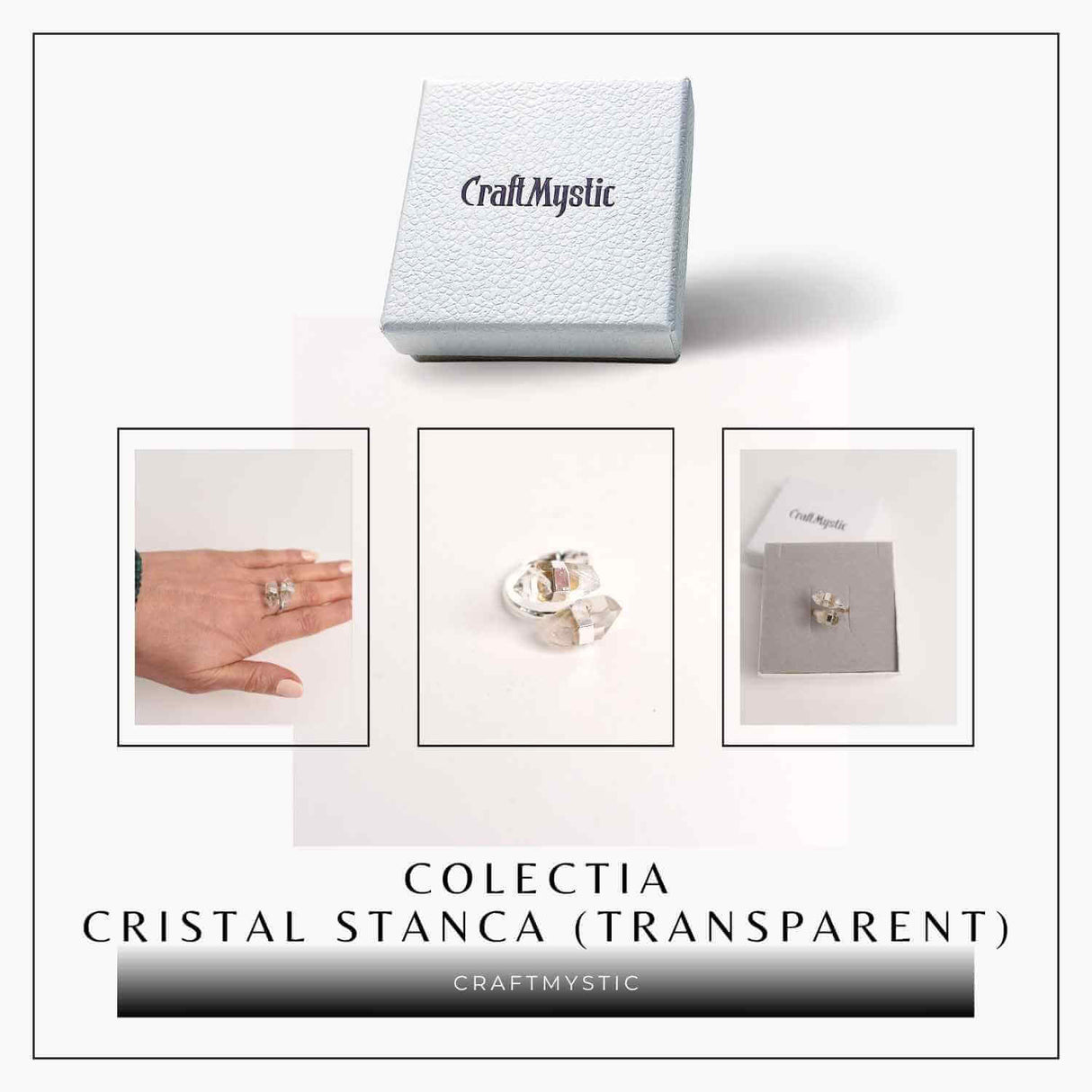 Inel Argintiu Reglabil cu Dublu Cristal Stanca