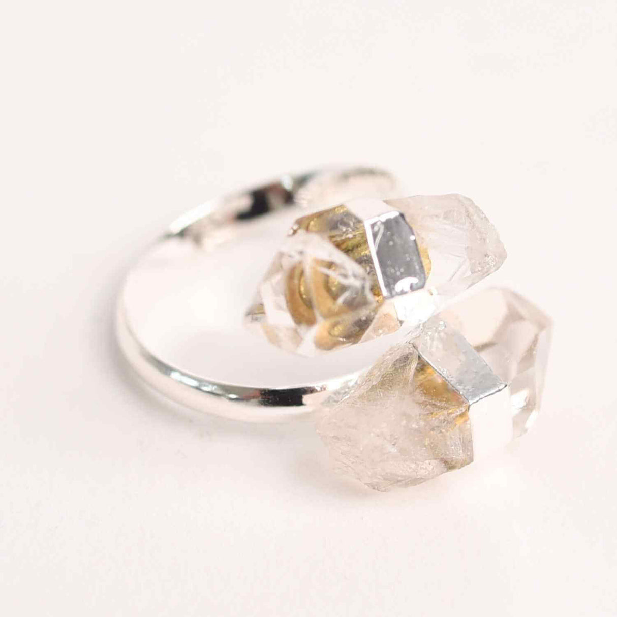 Inel Reglabil Argintiu cu Dublu Cristal Stanca - Claritate si Armonie