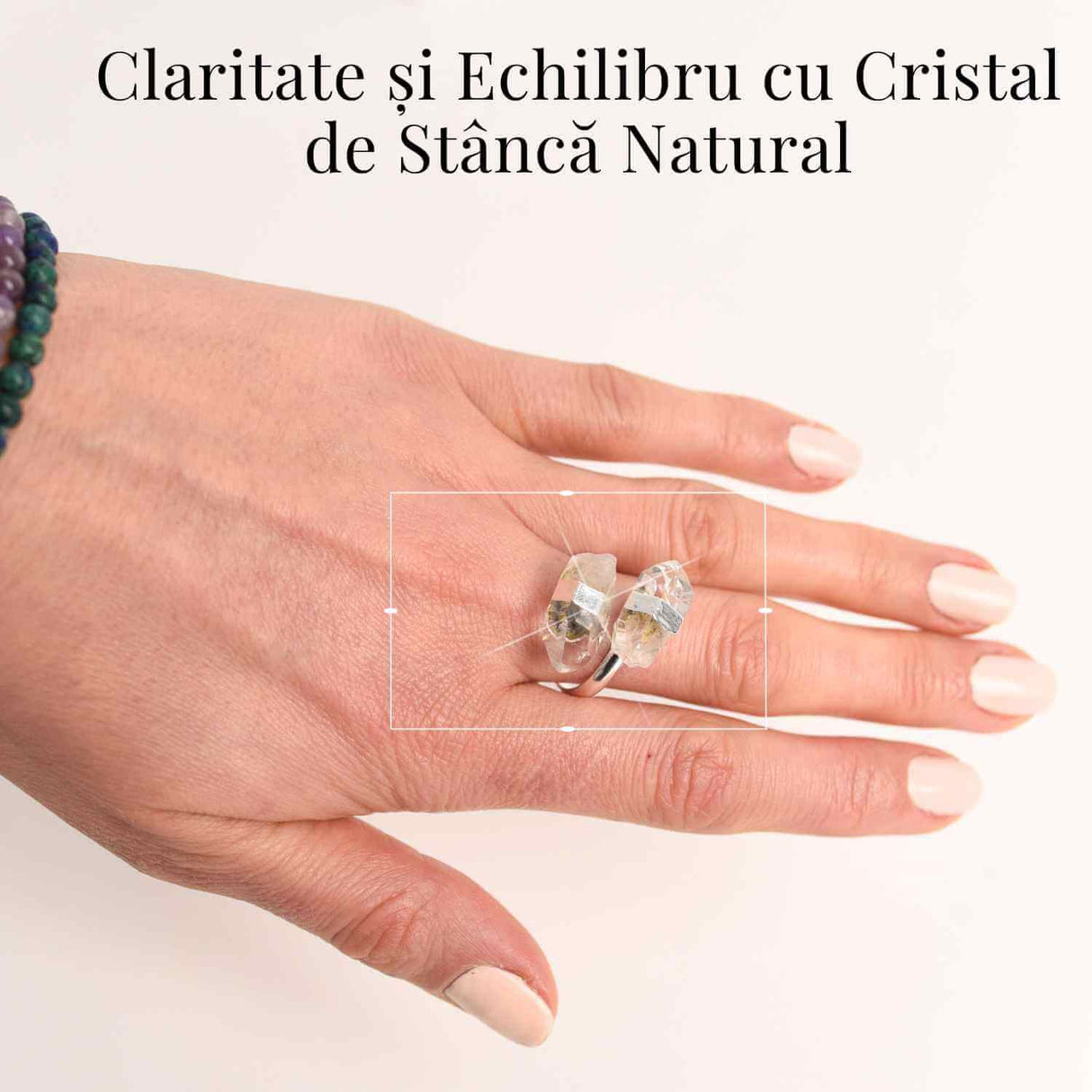 Inel Argintiu Reglabil cu Dublu Cristal Stanca