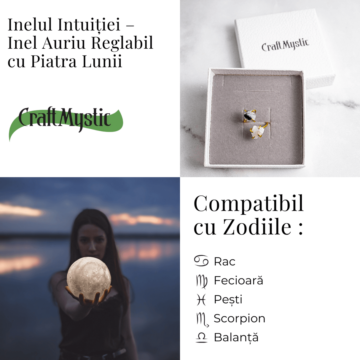 Inelul Intuitiei – Inel Auriu Reglabil cu Piatra Lunii