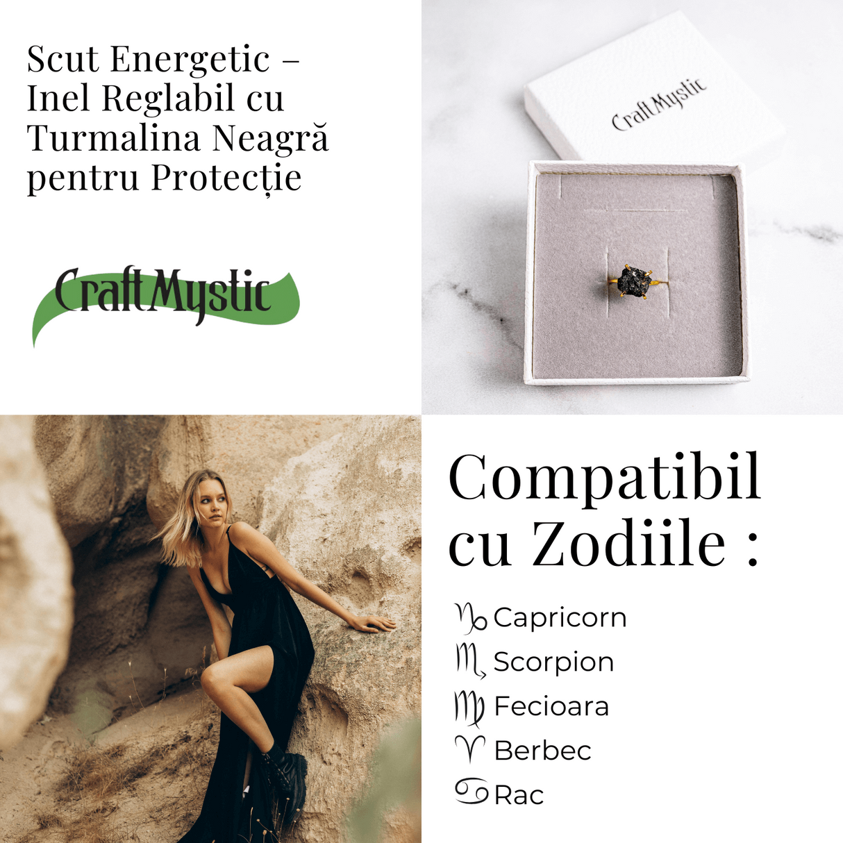 Scut energetic – Inel reglabil cu Turmalina Neagra pentru Protectie