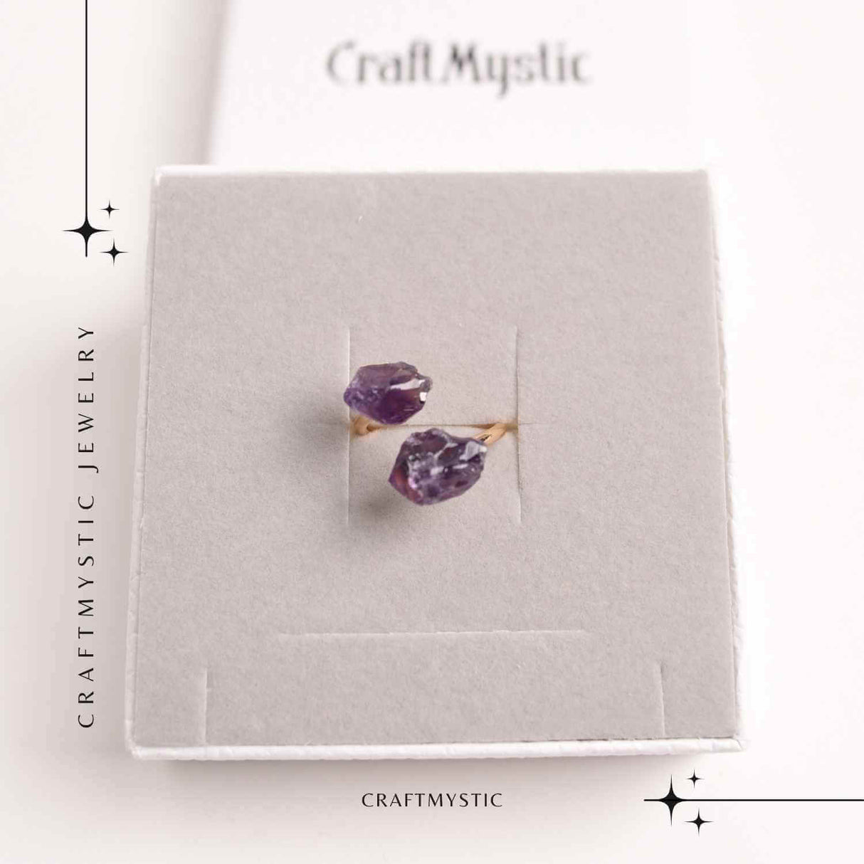 Inel reglabil cu dublu Ametist – Claritate mentala si echilibru spiritual