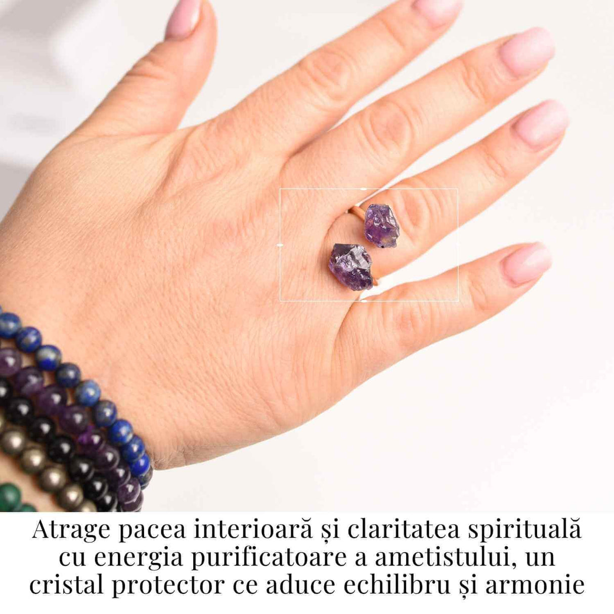 Inel reglabil cu dublu Ametist – Claritate mentala si echilibru spiritual