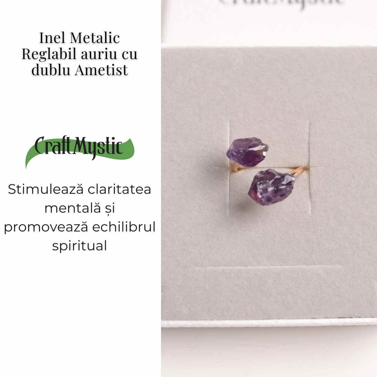 Inel reglabil cu dublu Ametist – Claritate mentala si echilibru spiritual