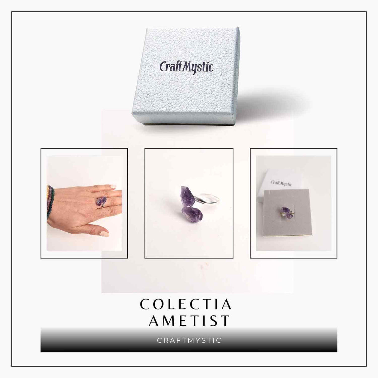 Inel Argintiu Reglabil cu Dublu Ametist