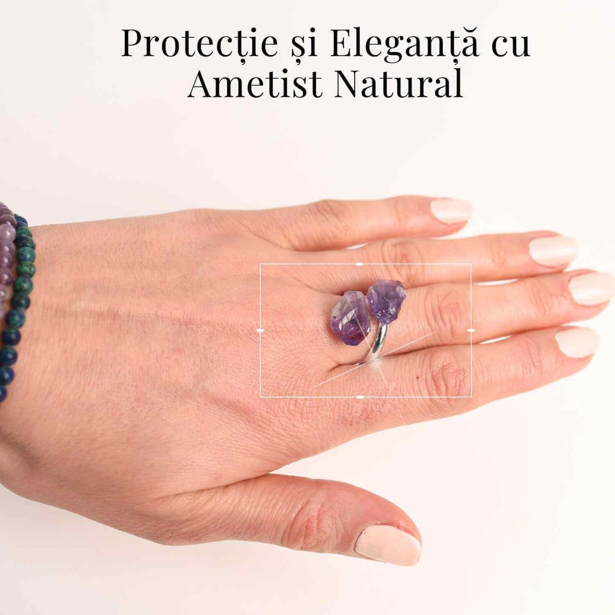 Inel Argintiu Reglabil cu Dublu Ametist