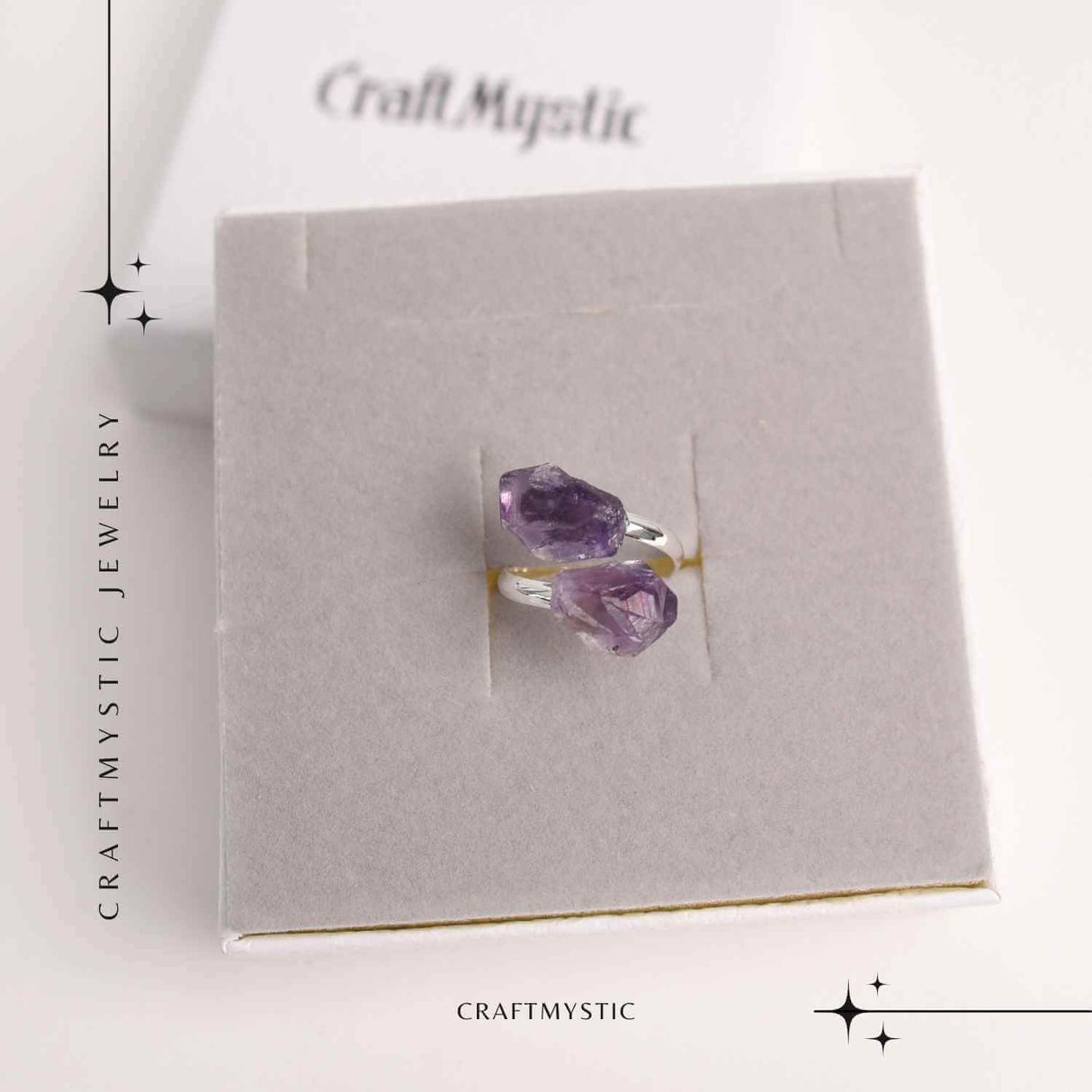 Inel Argintiu Reglabil cu Dublu Ametist