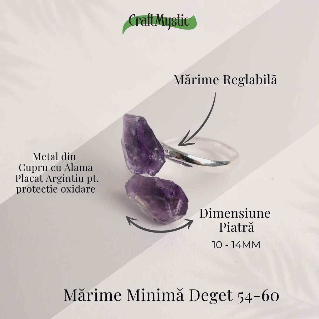 Inel Argintiu Reglabil cu Dublu Ametist