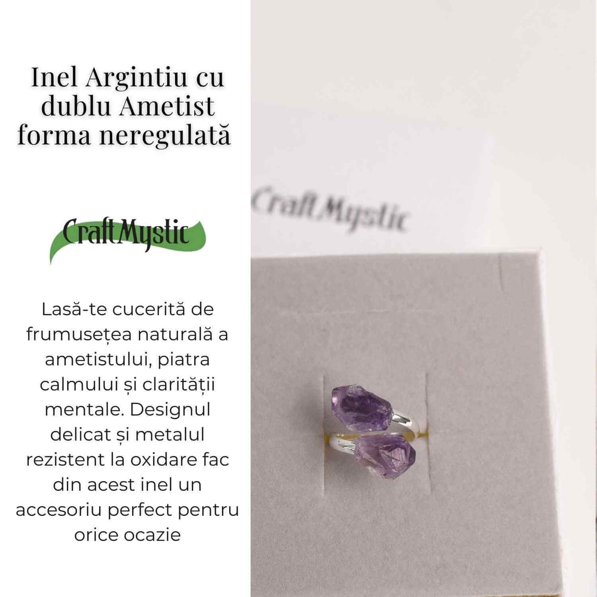 Inel Argintiu Reglabil cu Dublu Ametist